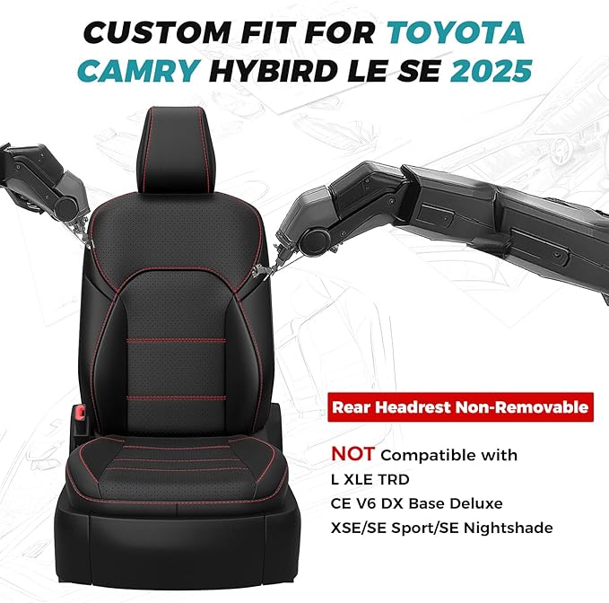 Leather Seat Covers for Toyota Camry 2025 LE SE Hybrid - Image 2