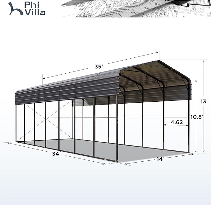 PHI VILLA 35 x 14 ft Heavy Duty Metal Carport - Image 6