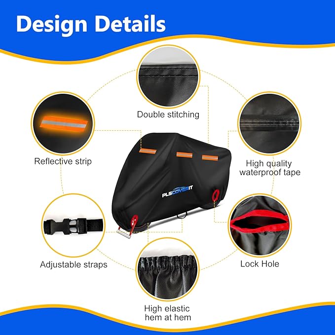 Motorcycle Cover, 600D Heavy Duty Waterproof Motorbike Cover, Dustproof - Image 4