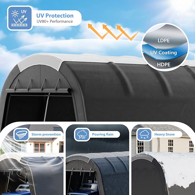 Carport 12x20 ft Heavy Duty w/Translucent Roof, All-Season Waterproof UV - Image 6