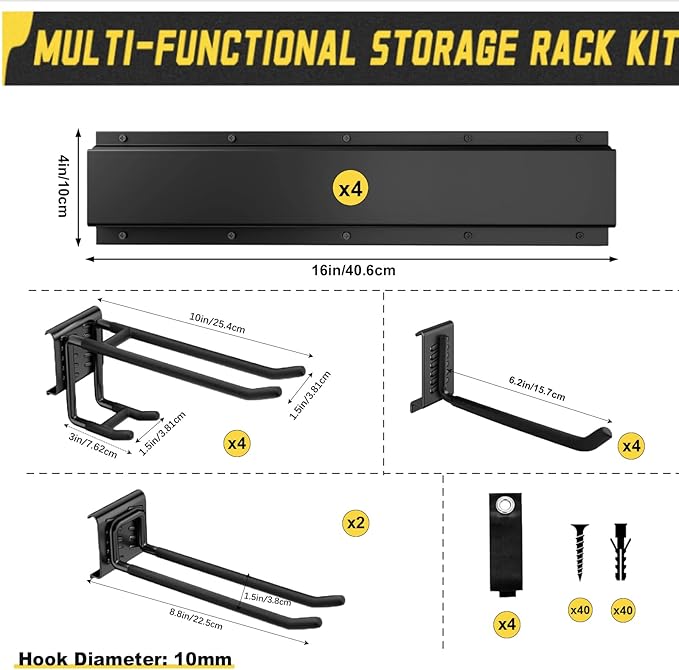 64'' Garage Tool Organizer Wall Mount, Garage Hooks Heavy Duty, Shovel Holder - Image 2