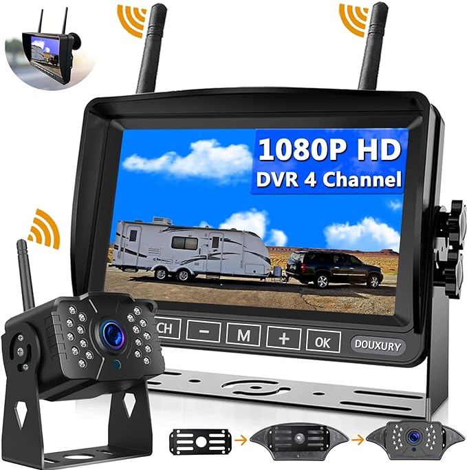 Wireless RV Backup Camera, DOUXURY IP69 Waterproof 170° Wide View Angle HD by DOUXURY