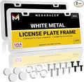 Premium Slim White License Plate Frames – 2 Pack, Rust-Free Stainless Steel by MegaRacer