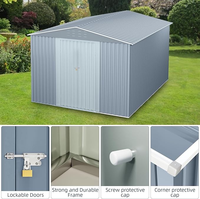 8X12FT Outdoor Metal Storage Shed, Lockable Weatherproof Garden Shed - Image 5