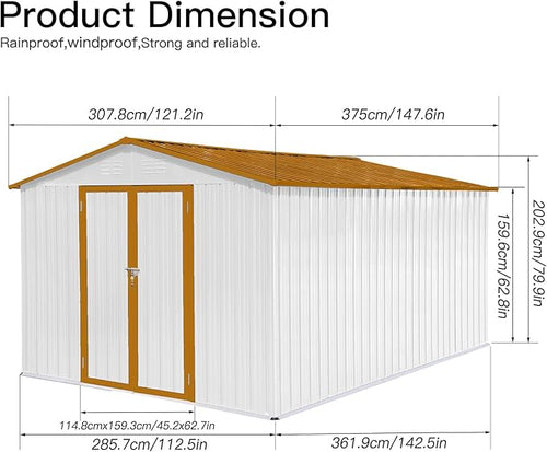 12 x 10 FT Metal Garden Shed, Outdoor Storage Shed - Image 2