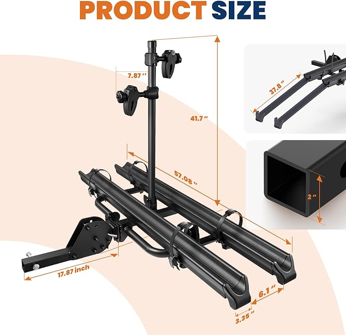 Aluminum 2 EBikes Foldable 2'' Hitch Mounted Carrier Racks w/Ramps Over 200lbs - Image 6