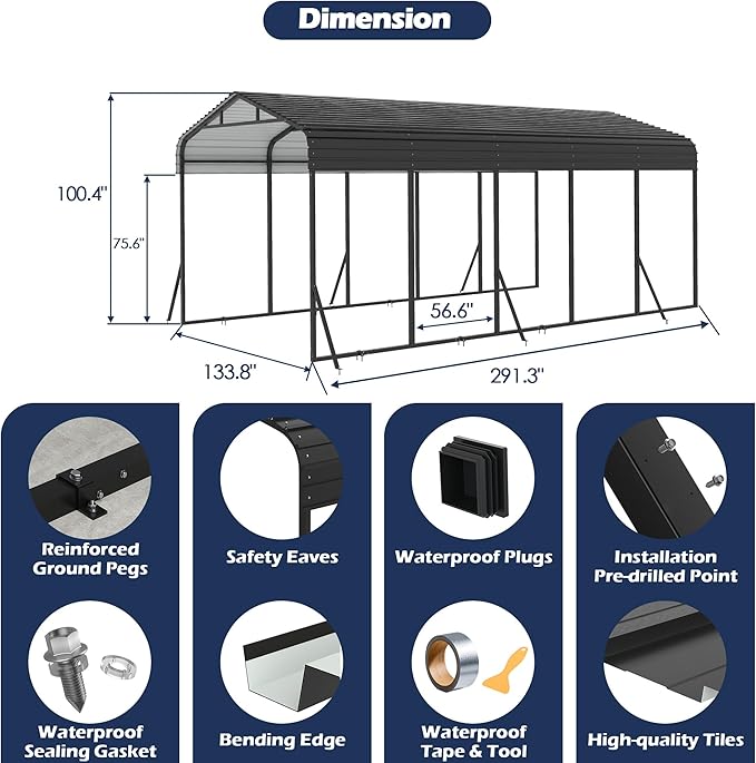 Xilingol Metal Carport, Heavy Duty Carport Canopy - Image 6