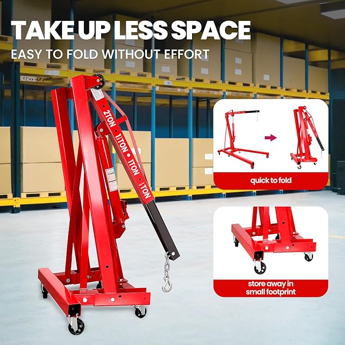 2 Ton Engine Hoist, Folding Hydraulic Cherry Picker Engine Hoist, 60.6x37x56.2 - Image 9
