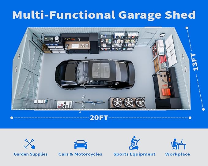 20 x 13 FT Outdoor Storage Shed, Large Metal Garden Tool Shed - Image 7