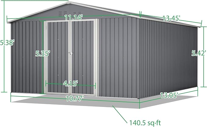 11x13ft Outdoor Metal Storage Shed, Steel Utility Tool Shed Storage House - Image 2