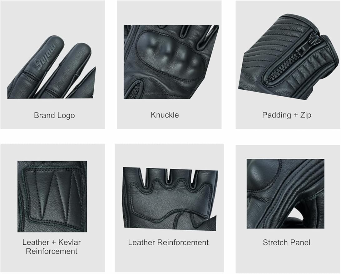 Full Finger Leather Motorcycle Gloves - Image 3