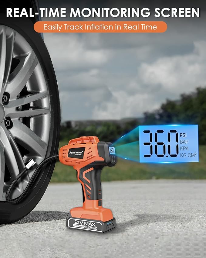 Tire Inflator Air Compressor, 21V Cordless Car Tire Pump - Image 7