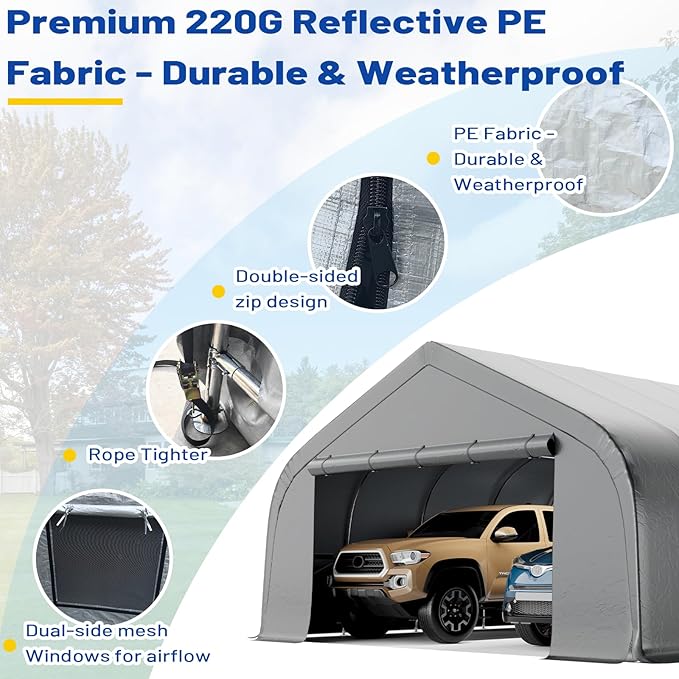 EROMMY 20x20 FT Heavy Duty Durable Carport, Galvanized Steel Frame Garage - Image 4