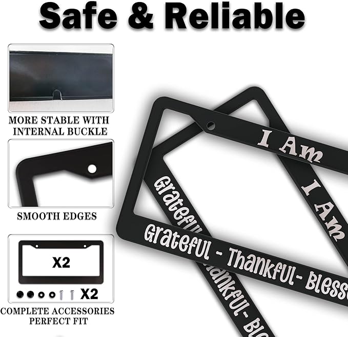 License Plate Frames Black and White Front License Plate Bracket I Am Grateful - Image 4