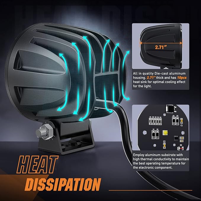 Nilight Motorcycle Led Pods Amber Fog Lights 2PCS 3Inch Yellow Round led - Image 9