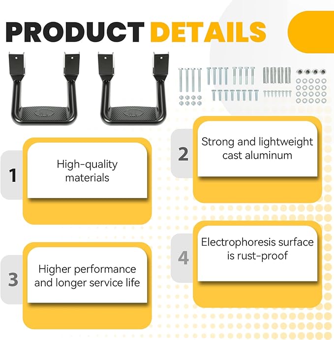 ECOTRIC Universal Side Steps-300LB Load, Electrophoresis Black Aluminum Step - Image 3