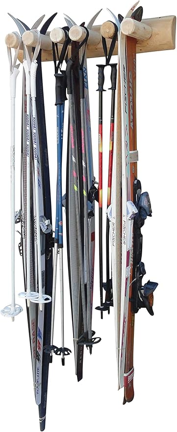 6-Place Log Ski Rack Wall Mount, Indoor Ski Storage Rack - Image 3