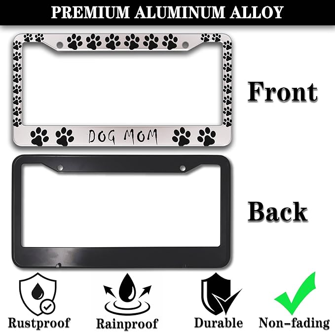Fun License Plate Frame Cover Black and White License Plate Frames Dog Mom Dog - Image 3