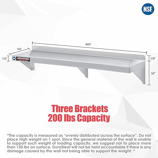 DuraSteel Stainless Steel Wall Mount Shelf 60" Wide x 14" Deep Commercial Grade - Image 3