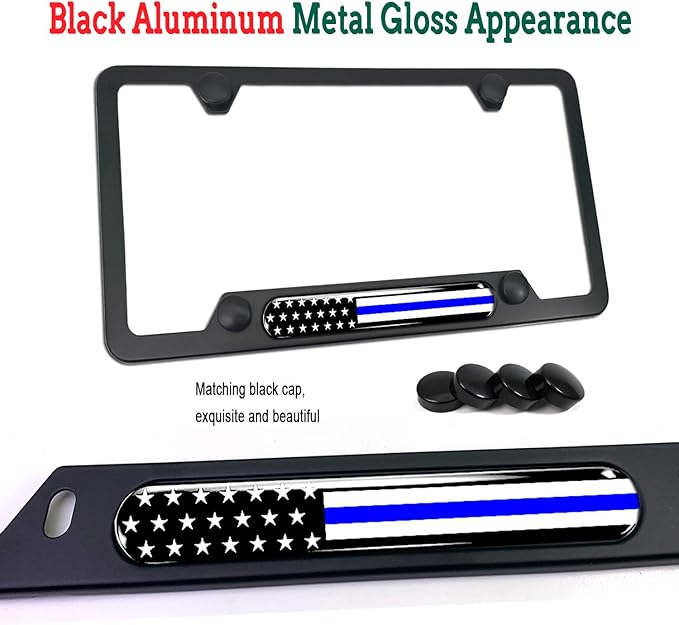 Police Thin Blue Line License Plate Frame-American Flag Patriotic Car Tag Holder - Image 3