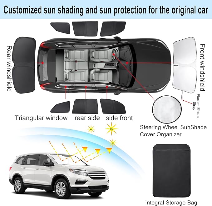 TINGLU Window Shades for Honda Pilot 2016-2025 EX-L Special Edition Elite Black - Image 3
