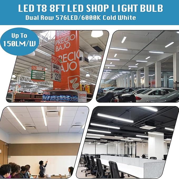 4-Pack, 8 Foot LED Bulbs, 100W 15000lm 6000K Cold White, Super Bright, T8 T10 - Image 5
