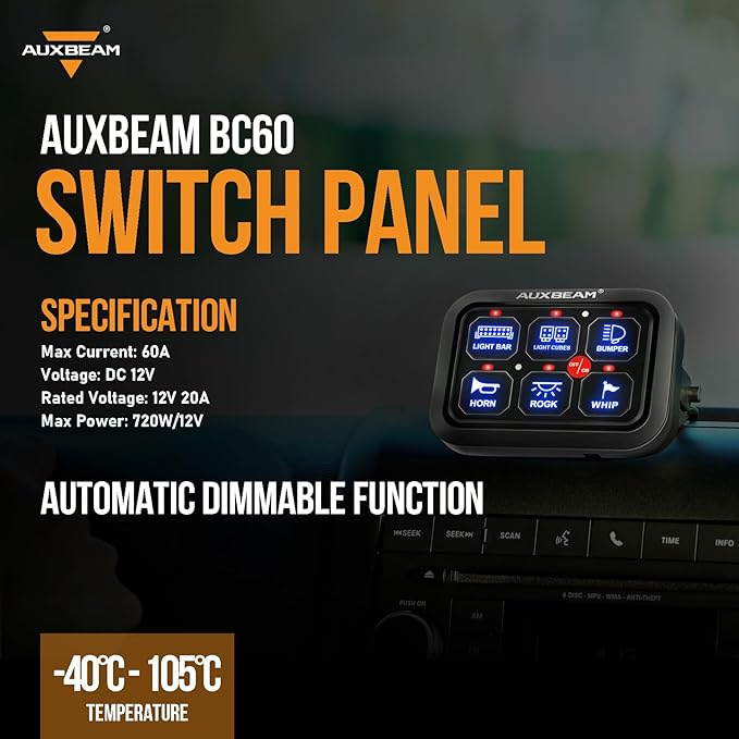 Auxbeam 6 Gang Switch Panel BC60 Universal Circuit Control Relay System - Image 8