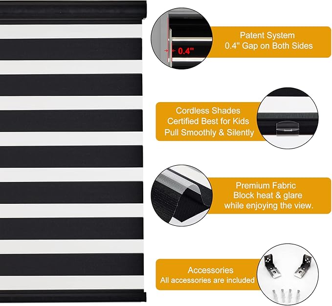 Persilux Cordless Zebra Blinds for Windows Roller Windows Shades Dual Layer - Image 2