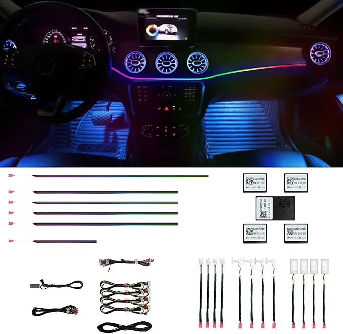 Car Interior Ambient Lights, 18 in 1 128 Colorful LED Acrylic Fiber Optic Strip by HMYC