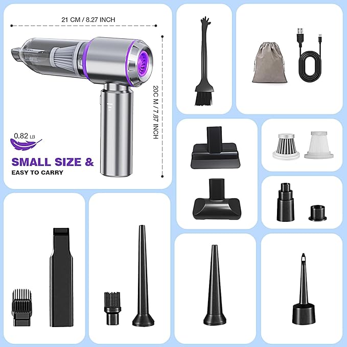 Mini Car Vacuum Cleaner, 20000PA 4-in-1 Cordless Handheld Vacuum Cleaner - Image 6