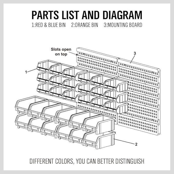 HORUSDY Wall Mounted Storage Bins Parts Rack 30PC Organizer Garage Plastic Shop - Image 8