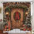 Farmhouse Christmas Shower Curtain, 72x84 Inch Waterproof Fabric by Duluxykl