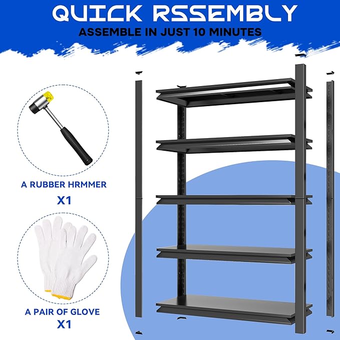 63"H Garage Shelving Heavy Duty Rack, 3000 LBS Extra Large Capacity 5 Tier - Image 4