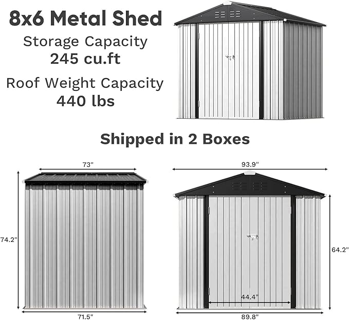 Greesum 8×6FT Outdoor Storage Shed, Metal Patio Storaged Sheds - Image 3