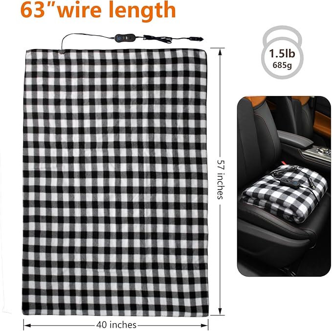 Electric Blanket, 12 Volt Heated Blanket, Car Heated Travel Blanket, - Image 3