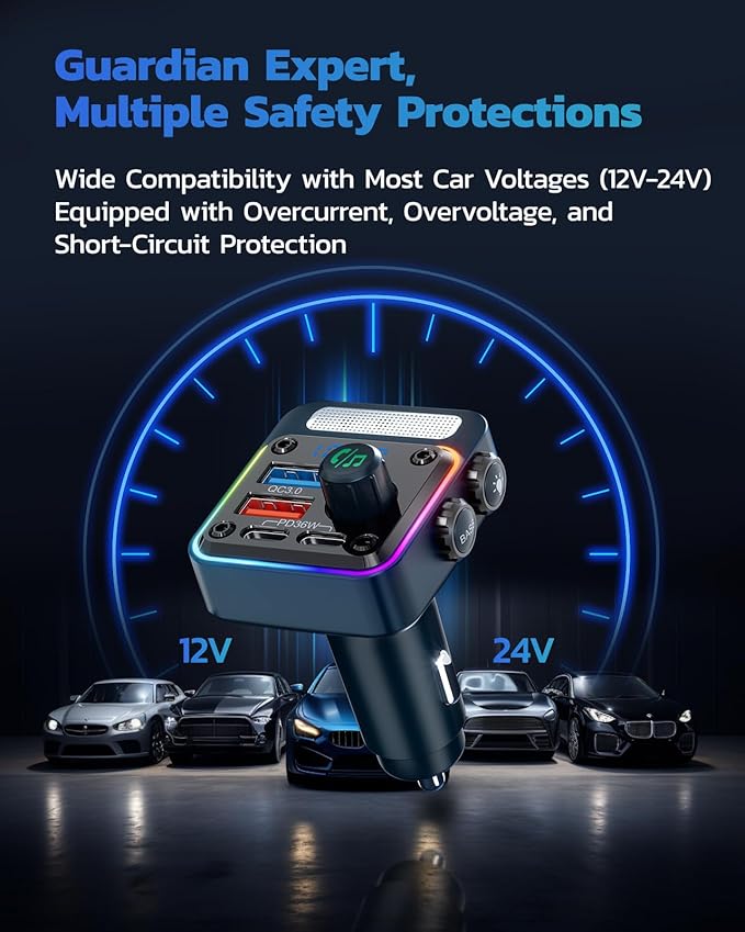 Nulaxy 54W Bluetooth 5.3 Car Adapter - Image 8