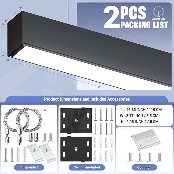4FT LED Linear Light, 50/45/40/35/30W Up and Down Light, 3000/4000/5000K CCT - Image 6
