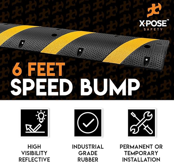 Xpose Safety 2-Pack Speed Bump Strips – 6 Ft Rubber Speed Humps - Image 2