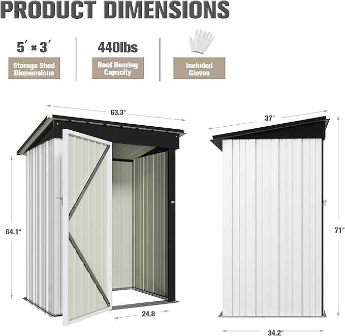 JUMMICO Metal Outdoor Storage Shed 5 x 3 FT Metal Shed - Image 5