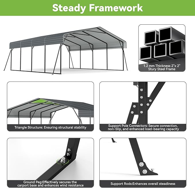 Real Relax 20x20ft Heavy Duty Metal Carport - Image 6
