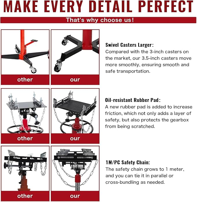 Transmission Jack 1100 LBS Hydraulic Telescoping 2-Stage Lift Jack Stand - Image 4