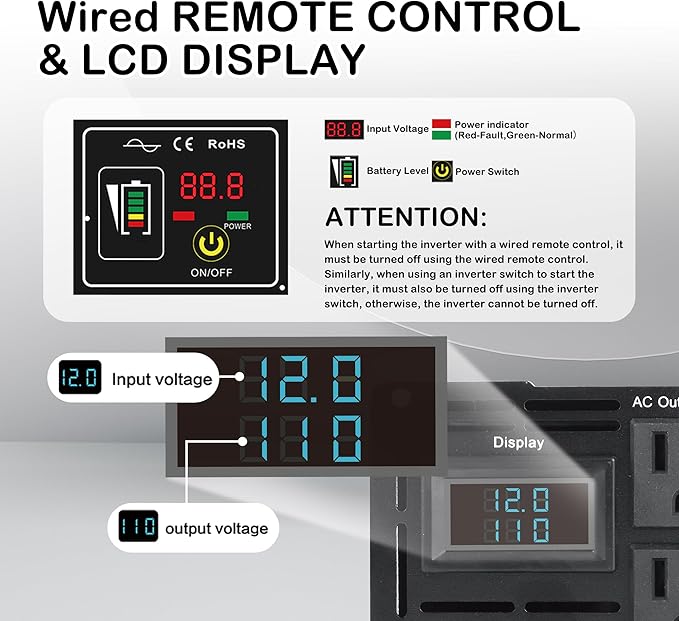 2AC 1000W Pure Sine Wave Inverter, Convert DC 12V to AC 110V 120V, 18W USB - Image 5