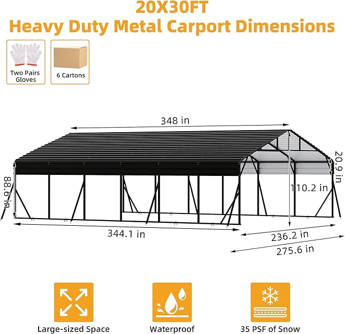 20' x 30' x 8.5' Heavy Duty Metal Carport - Image 3