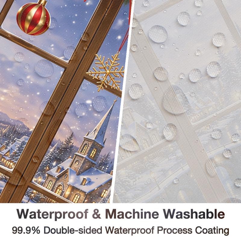 Merry Christmas Shower Curtain, 60x72 Inch Waterproof Fabric - Image 3