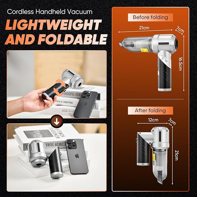 Saker Portable Handheld Vacuum Cordless Portable 17000PA Foldable Car Vacuum - Image 3