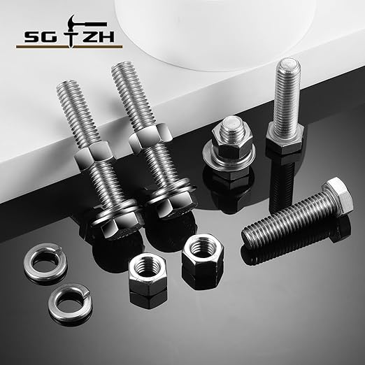 5/16-18 x 4" Hex Head Screw Bolt, Flat & Lock Washers, Fully Threaded, by SG TZH - Image 7