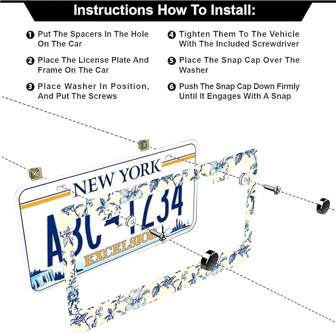 Blue Floral Flowers License Plate Frames - Image 3
