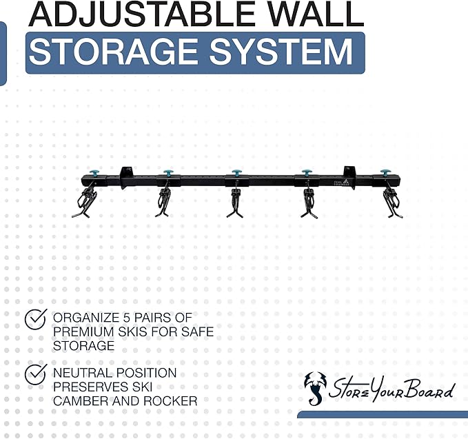 StoreYourBoard Lone Peak Ski Storage Rack, Wall Mount Organizer Holds 5 Pairs - Image 3