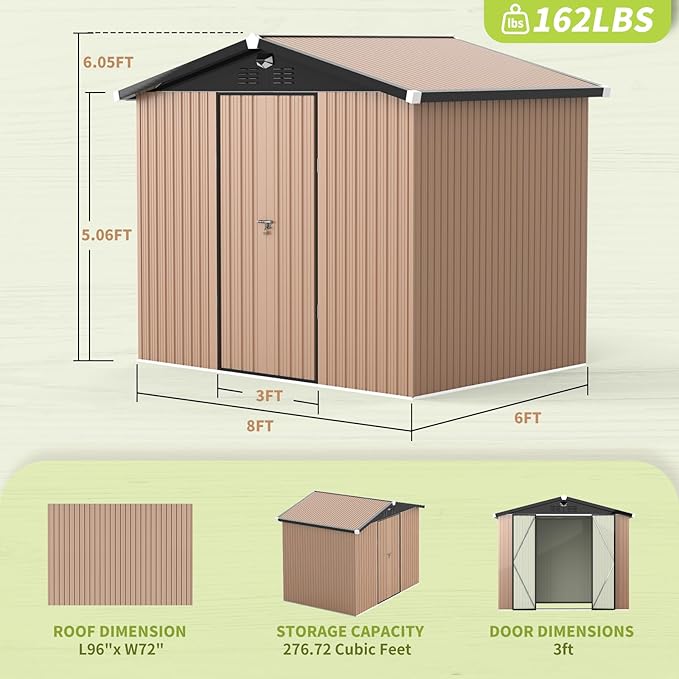 Metal Storage Shed, Outdoor Storage Building 8x6, Large Backyard Shed - Image 3