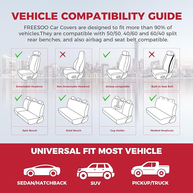 FREESOO Car Seat Covers Front Seats 2PCs, Waterproof Automotive Seat Covers - Image 8